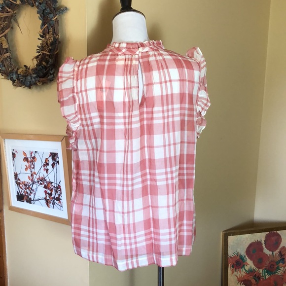 ISABELE SINCLAIR size XL Plaid Pink-Ecru Hi-Collar Ruffle Buttonfront $88 NEW - Picture 6 of 12